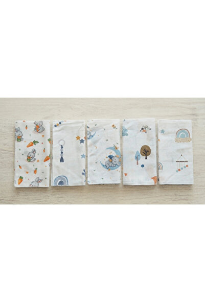 Baby Veil Bebek&Çocuk Ağız Yüz Mendili Karışık 5'li Desenli Set Çift Katlı Pa...