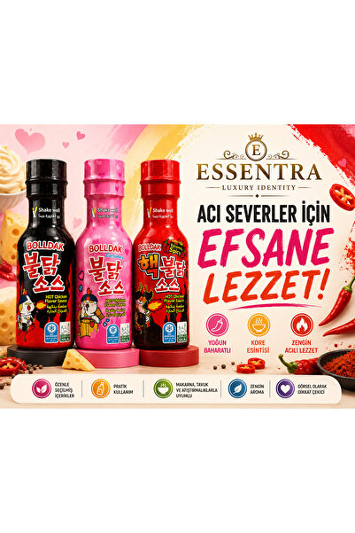 Essentra Home BOLLDAK Hot Chicken Style Sos Seti 3’lü Kore Usulü Acı Sos Seti