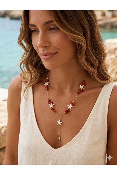 CLOVER JEWELRY Starfish Natural Stone Summer Women's Necklace