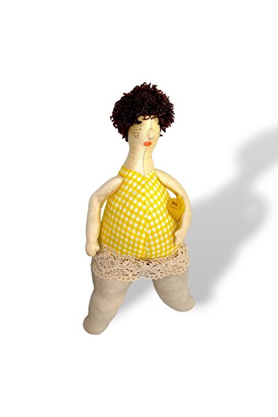 Lucille Craftshop Păpușă Handmade Textilă – Doamnă cu Rochiță Galbenă și Păr ...