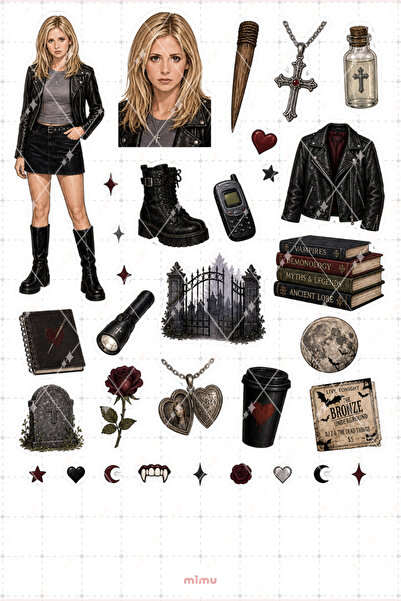 Mimu Art Studio Buffy the Vampire Slayer Sticker Seti Vampir Gotik Temalı Dek...