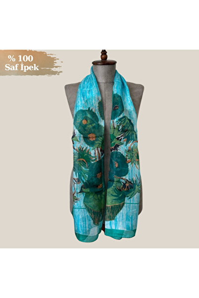 Pure Silk Atelier %100 Saf İpek Van Gogh Ayçiçekleri Desenli Lüks Fular - San...
