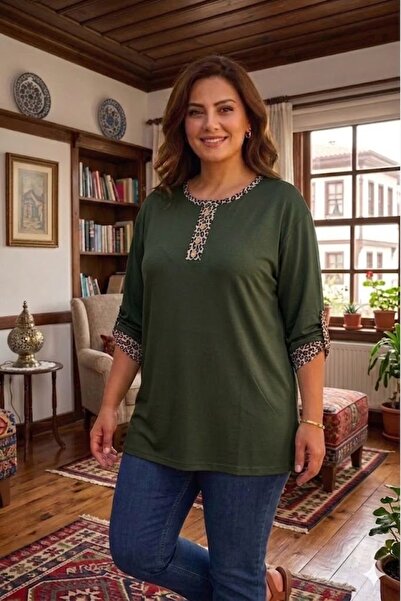 elma abone Plus Size Capri Sleeve Combed Cotton Blouse