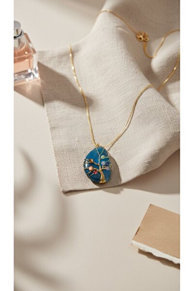 SR Jewelry Box Mavi Doğal Taş Hayat Ağacı Kolye – Spiritüel & Zarif Tasarım 🌿💙