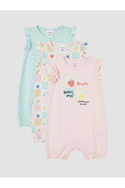 LC Waikiki Zero Roba Collar Printed Baby Girl Jumpsuit 3-Piece Set from Uzg S...