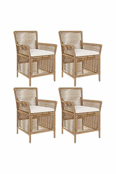 vidaxl Scaun pentru exterior cu pernă 4 pcs Bej și crem poliratan