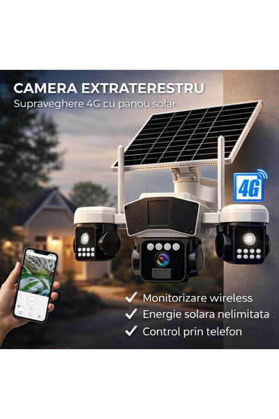 OEM Camera de supraveghere 3in1 cu panou solar, conexiune SIM 4G, 9MP EXTRATERESTRU (RO-V02) (Trend-EXTRATER-r2)