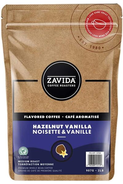 Zavida Hazelnut Vanilla Premium Whole Bean Flavored Coffee, Medium-Dark Roast...