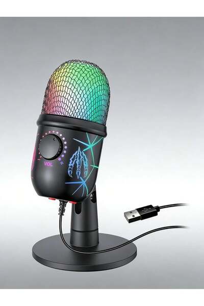 Arabest ميكروفون مكثف USB، سهل التوصيل والاستخدام، بنمط كارديويد، مع خاصية إل...