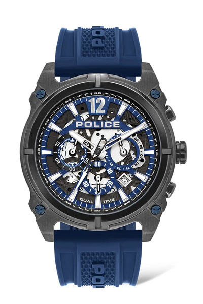 Police Antrim Men's Analogue Quartz Watch with Gunmetal Dial and Blue Silicon...