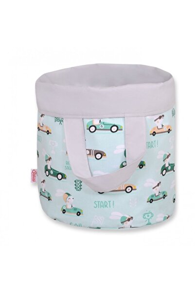 Bobono Round toy storage basket size S Mint Rabbits Gray