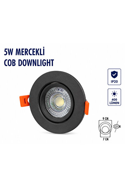 Lampist 5W Siyah Kasa Mercekli Yuvarlak Cob Downlıght 3000K