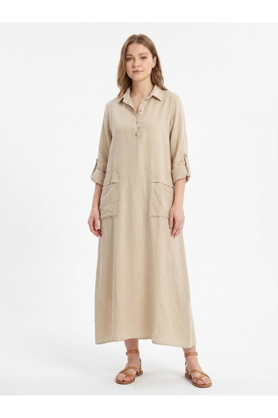SUMEF Women's 100% Cotton Oversize Maxi Dress, Size 38/48, Matching Pocket De...