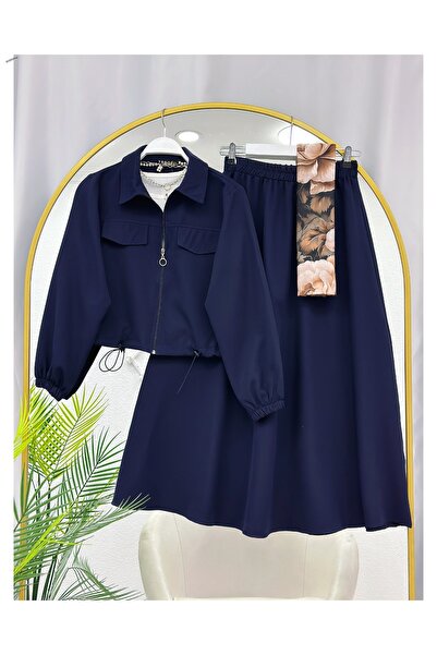 YEDİLALE Elastic Waist Zippered Jacket and Flared Skirt Dual Set [Excluding S...
