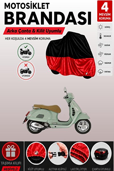Cemku Double Black Top - Red Bottom, Rear Bag Compatible Vespa Gts 300 Motorc...