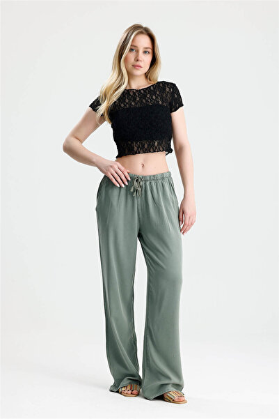 ROSE ARYA Green Tensel Washable Elastic Waist Pants