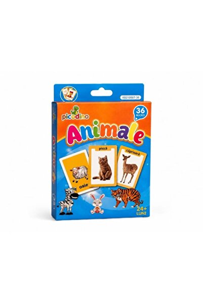 Picodino Joc educativ Cartonase in limba romana, ANIMALE, 36 bucati