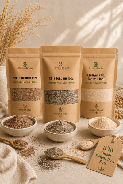 BİZİMHEKİM ŞİFA EVİ 3’lü Glutensiz Tohum Tozu Seti 100 Gr x 3 | Keten Tohumu ...