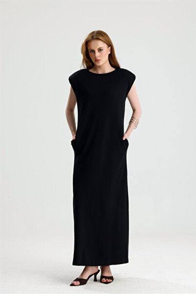 ROSE ARYA Black Padded Long Dress with Pockets