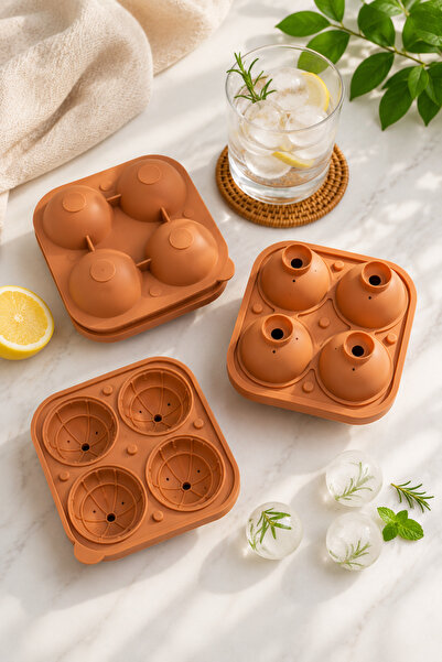 Karçiçeği Home 4-Piece Silicone Round Ice Mold – Large Sphere Ice Maker |   I...