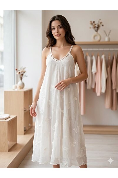 Marka Giyim Butterfly Lace Embroidered Lined Dress