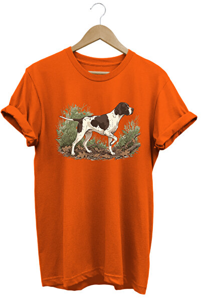 remonz British Pointer Dog Printed Crew Neck Cotton Outdoor and Camping T-Shirt