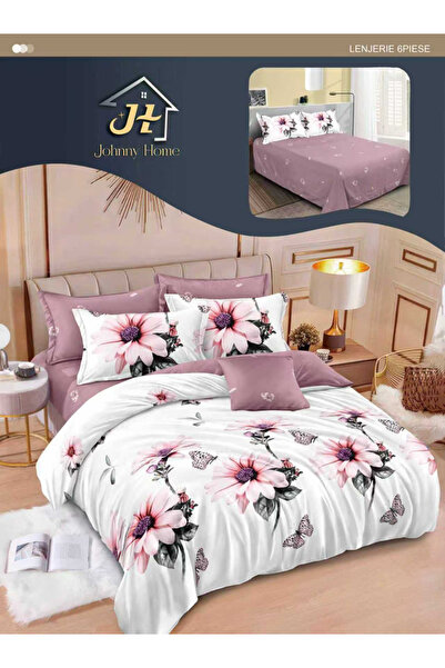Pucioasa Set de lenjerie de pat Finet, 6 piese, cu imprimeu floral roz și alb...