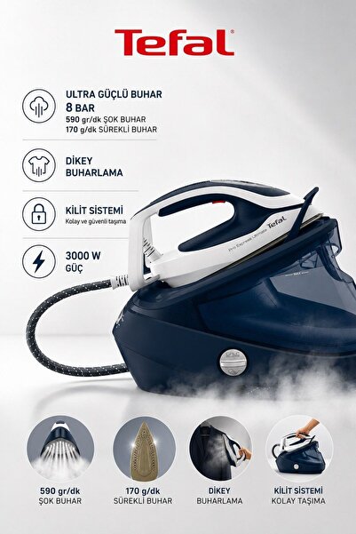 TEFAL 3000 W Yüksek Güçlü Buhar Kazanlı Ütü 8 Bar Basınç 590 Gr Şok Buhar Kir...