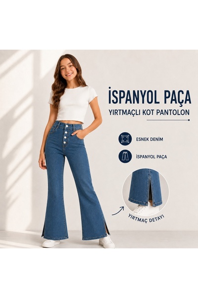 ROBİNTEKS Spanish Style Slit Detailed Girls' Jean Pants