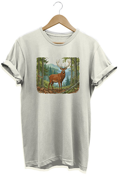 WİDİ Substantial Deer Printed Nature and Camping T-Shirt Outdoor Wear