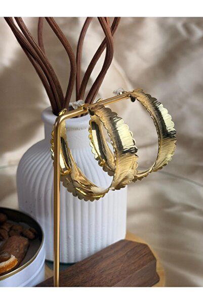 ANKA JEWELLRY Wavy Textured Gold Color Large Hoop Steel Women's Earrings
