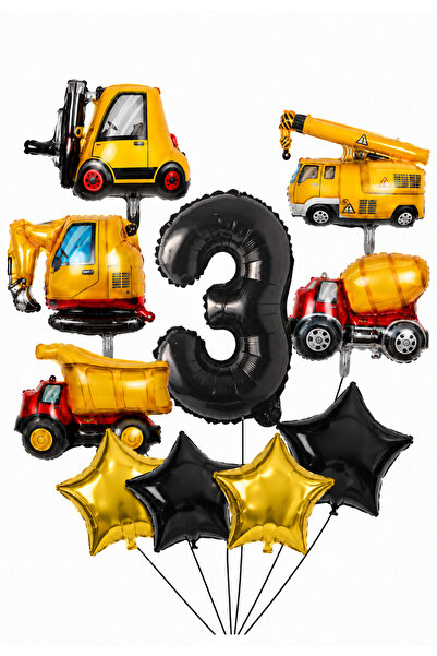 Balonsan Construction and Work Machines Themed -3- Age Number Balloon Set