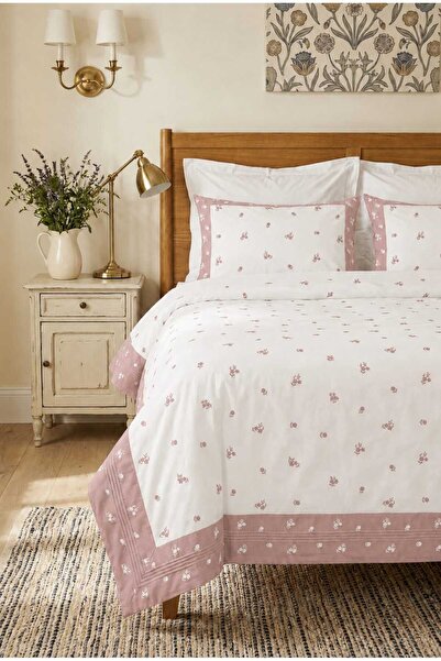 İK TEKSTİL Maison Floral Embroidered and Ribbed 100% Cotton 6 Piece Double Po...