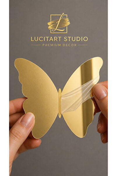 LucitART 5 Adet | 20x15 cm Dekoratif Gold Ayna Pleksi Kelebek | Dekoratif Duv...