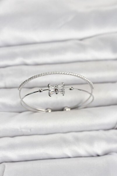 Clariss Brass Silver Color Baguette Zircon Stone Women's Bracelet