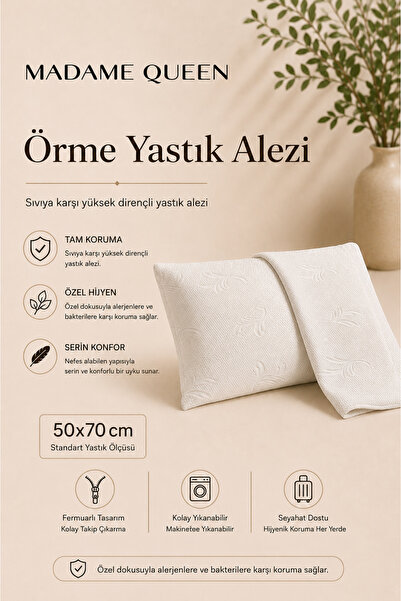MADAME QUEEN Örme Yastık Alezi Su ve Kire Dayanıklı Fermuarlı Yastık Koruyucu...