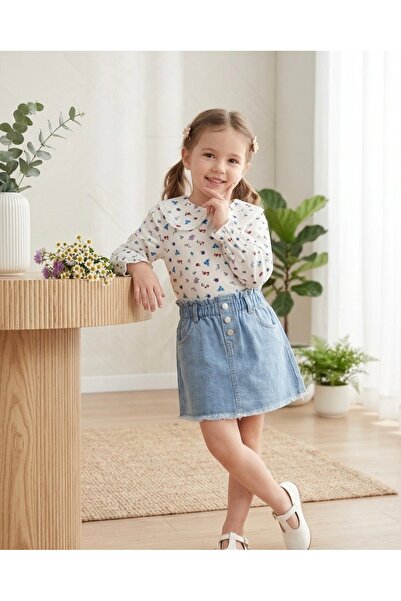 RÜYA KİDS Girl's Festive-Casual Floral Patterned Shirt and Skirt 2-Piece Set