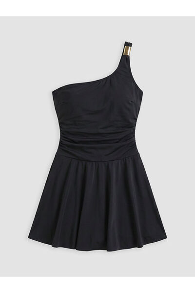 LC Waikiki Black One-Shoulder Women's Skirted Swimsuit by Güli̇s Gi̇yi̇m