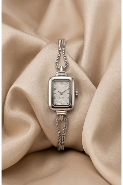 KLISHE Butik Women's Steel Watch Silver Color Old Money Vintage Rectangular C...