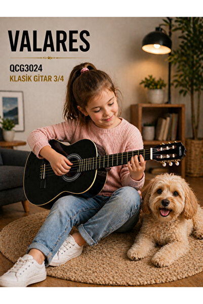 valares Qcg3024 36 inç. siyah Klasik Gitar Çocuklar İçin İdeal Yumuşak Tını K...