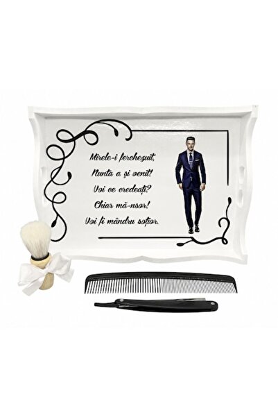 OEM White tray set for groom's shaving ritual, 4 pieces, tray, shaving brush,...