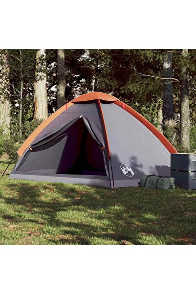 vidaxl Cort de camping pentru 4 persoane, gri/portocaliu, impermeabil