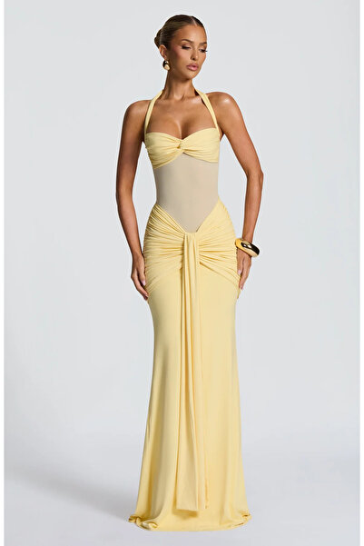 VOOVM Yellow Halter Stretch Maxi Dress - L