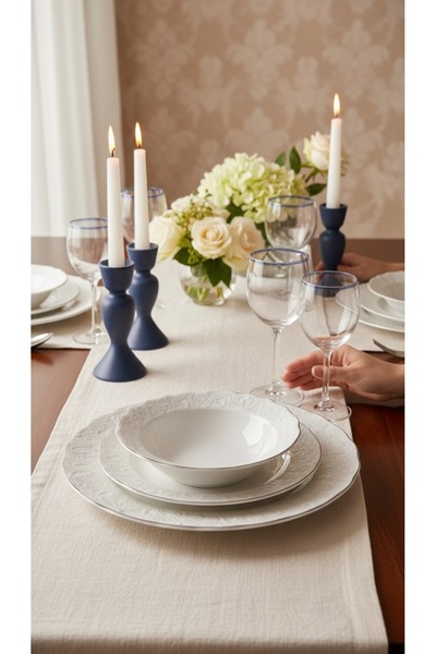 qtahya homes queen of kütahya Ivory 24 Parça Porselen Yemek Takımı – Gümüş Ya...