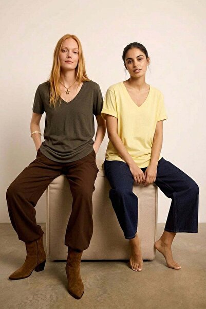 COTENCONCEPT 2 Pieces V-Neck Basic Viscose Blend T-Shirt