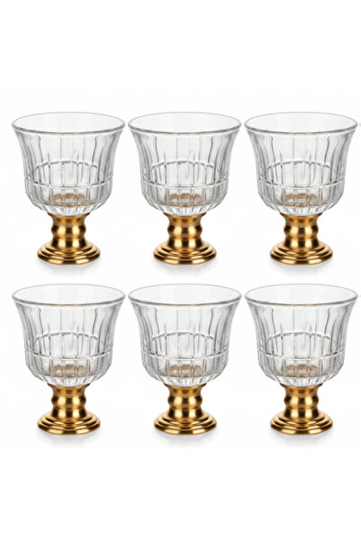 AKDC Crystal & Gold Footed Cawa Cup Set — 6 Pieces | 80 ml | Premium Arabic C...