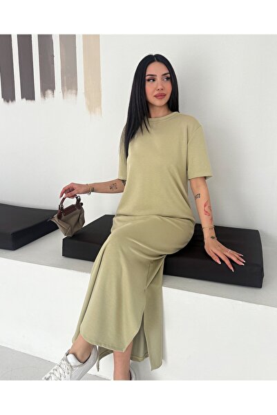 GizSu Butik Basic Oversize Yırtmaç Detay Maxi Elbise