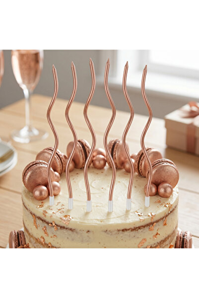 Parti Zamanı 6'lı Kıvrımlı Spiral Pasta Mumu Rose Gold - Lüks Dalgalı Doğum G...