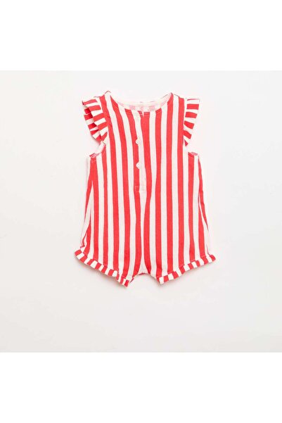 KIABI Cotton jersey short romper with ruffled sleeves RED