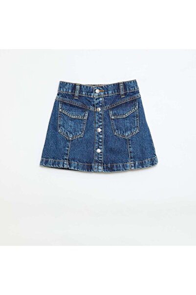 KIABI Button-Front Denim Skirt BLUE